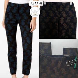 Alfani Skinny Leg Comfort Waist Etched Floral Foil Gold Pants Size 8 NWT